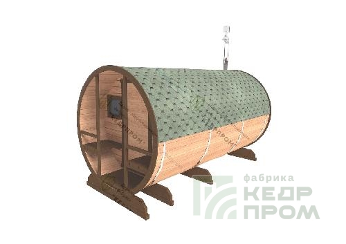 Баня-бочка из кедра длиной 4 метра с крыльцом