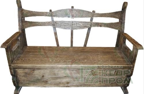 Скамья из кедра со спинкой и ящиком под старину длина 150 см