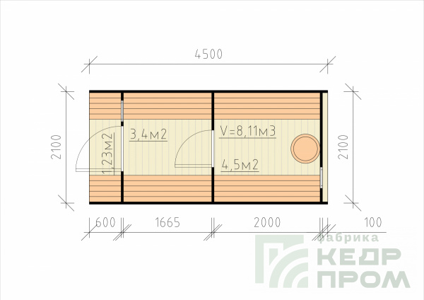 Баня-бочка из кедра длиной 4,5 метра с крыльцом
