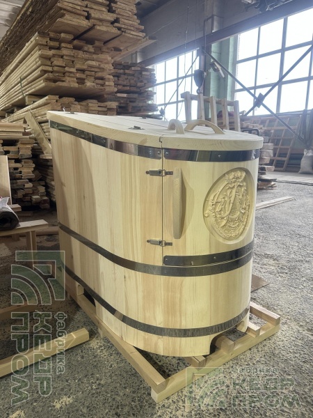 Фитобочка овальная полулежачая резная «Легенда», диаметр 78х140 см, высота115 см, толщина 40мм